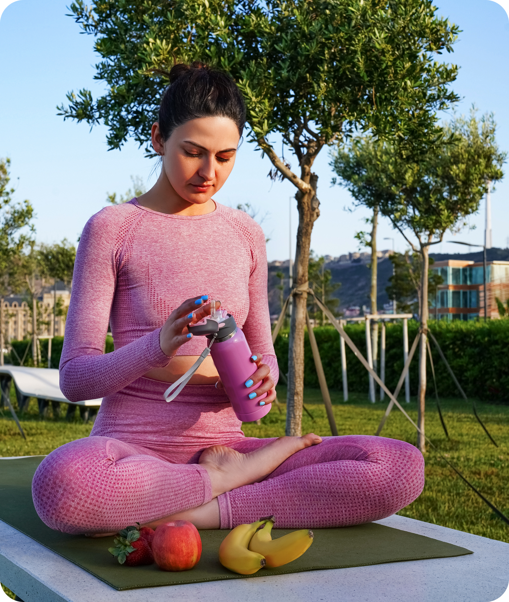 Woman in pink workout clothes