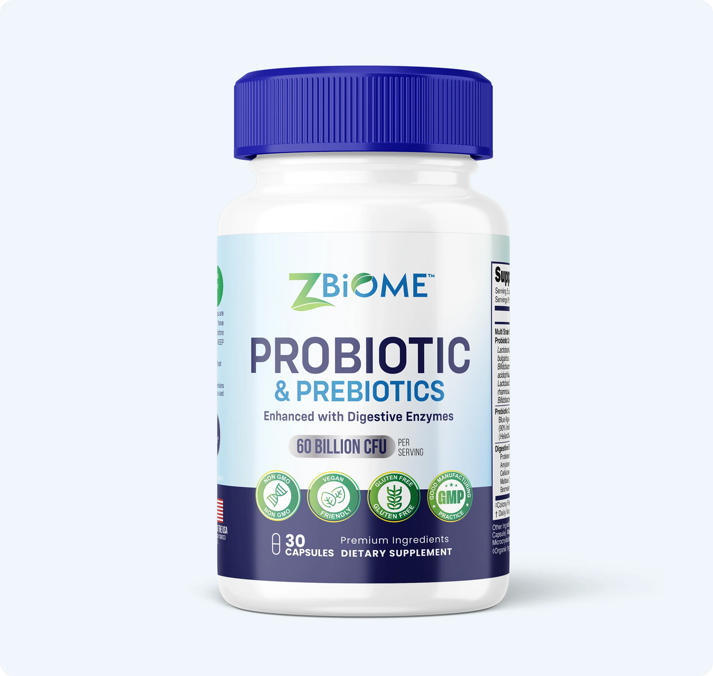 Zbiome prebiotics for gut health, 60 Billion CFU